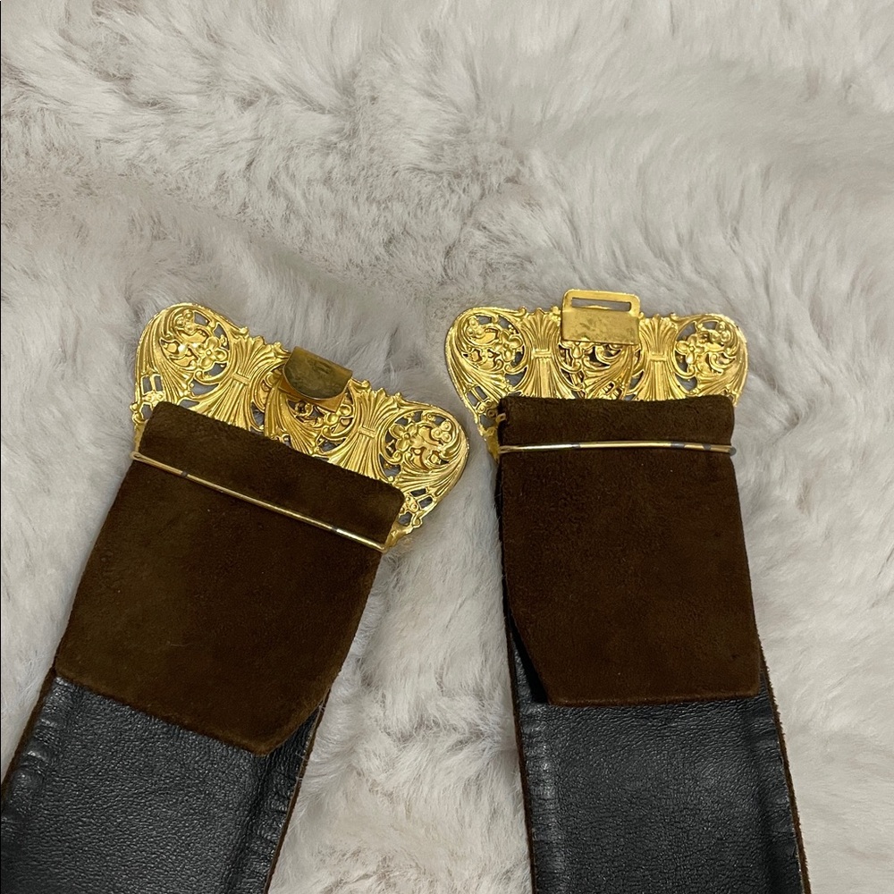 VTG Dior Brown Suede Belt with Ornate Gold Buckle and Red Accents - Picture 5 of 8
